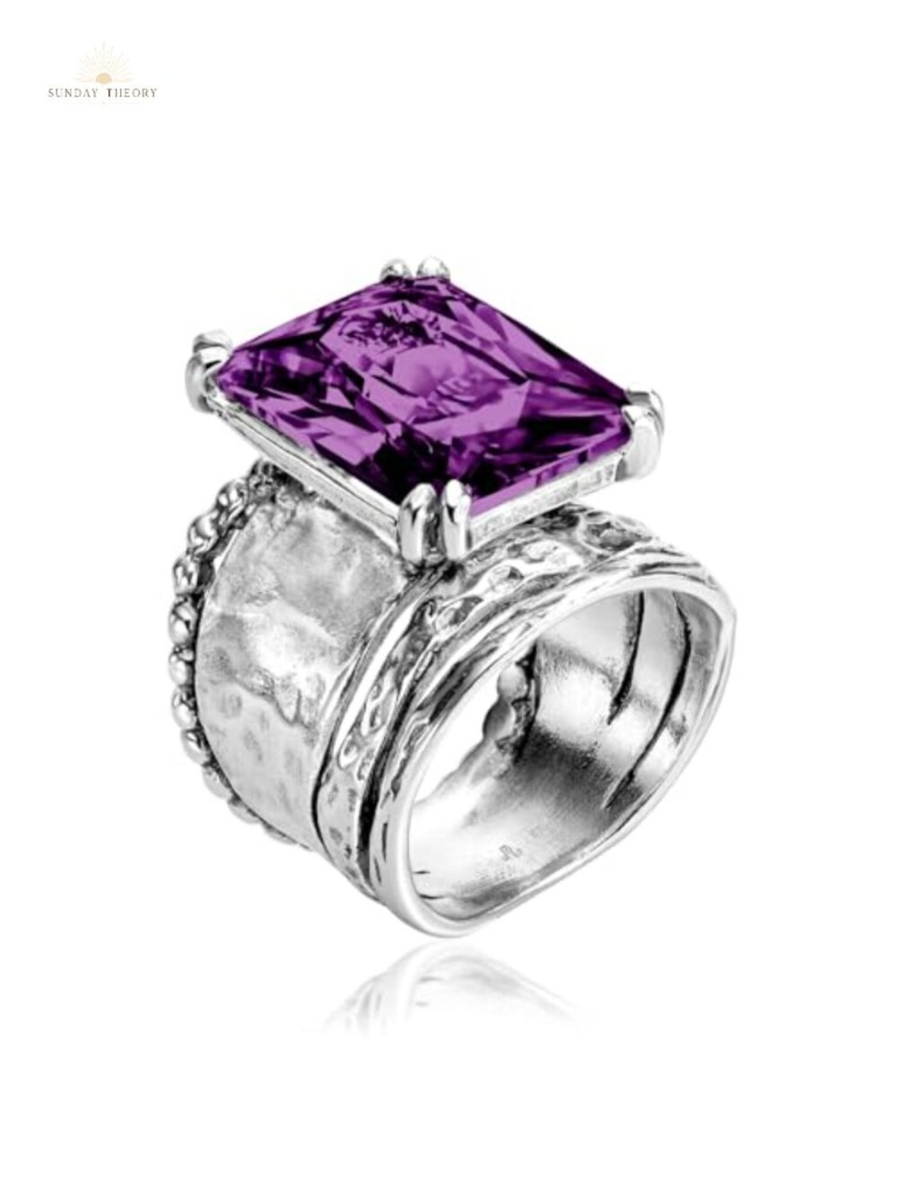 925 Sterling Silver Hammered Vintage CZ Statement Ring, Hypoallergenic Lead &